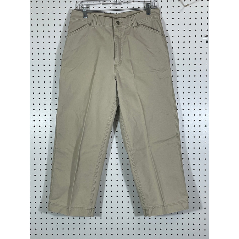 Vintage Lee Riveted Carpenter Pants Khaki Tan Cotton Workwear Made in USA 12 M